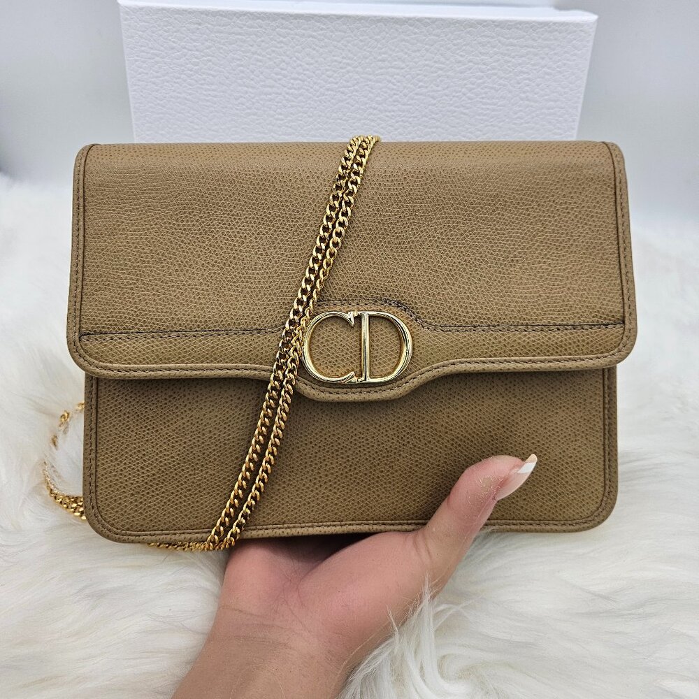 DIOR  Beige Calfskin Leather Chain Box PM Bag